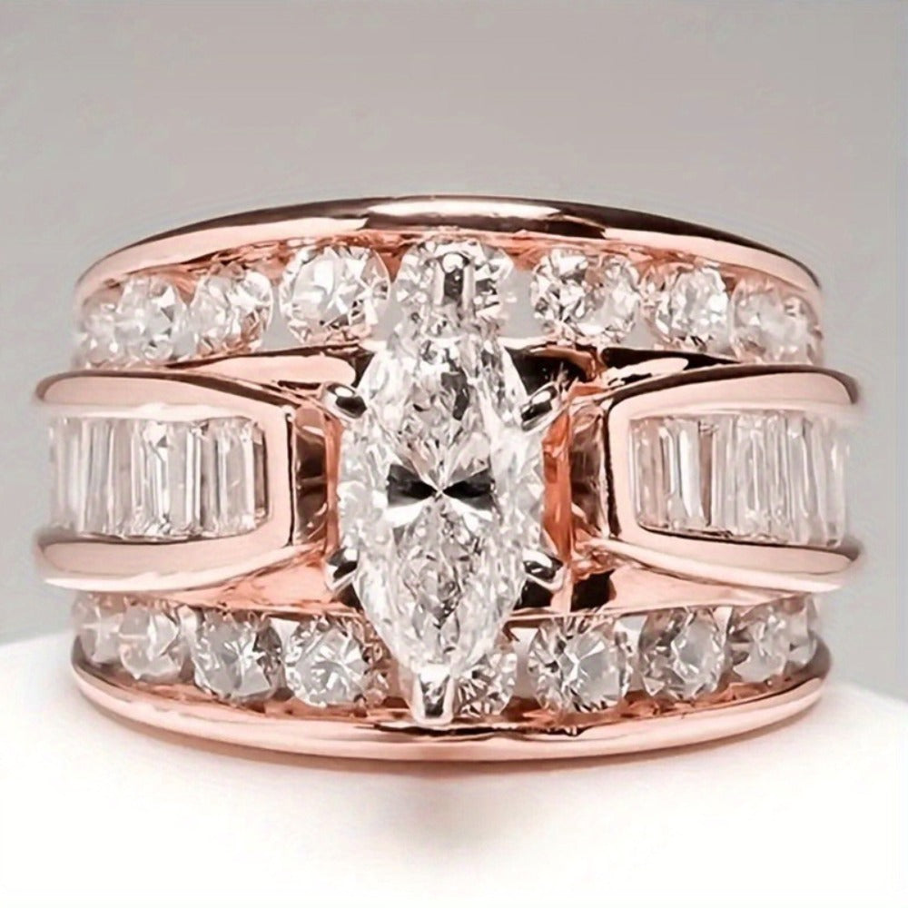 Stackable Rings for Women - Wide Band Ring Set 2Pcs for - Vintage Elegant Engagement Ring Set, Silver - product detail view