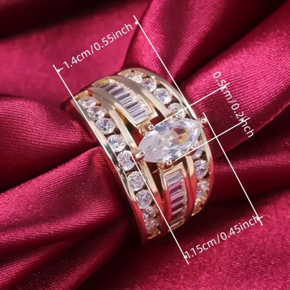 Stackable Rings for Women - Wide Band Ring Set 2Pcs for - Vintage Elegant Engagement Ring Set, Silver - product detail view