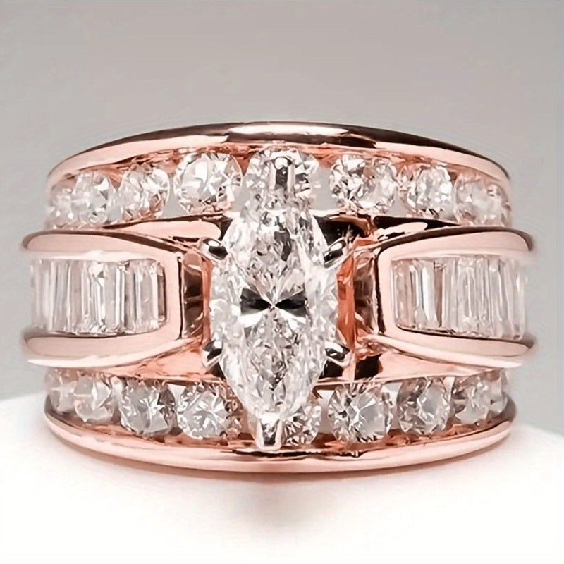 Stackable Rings for Women - Wide Band Ring Set 2Pcs for - Vintage Elegant Engagement Ring Set, Silver - product detail view