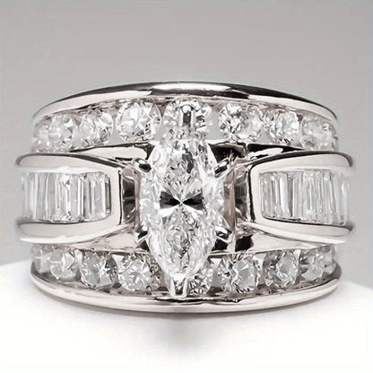 Stackable Rings for Women - Wide Band Ring Set 2Pcs for - Vintage Elegant Engagement Ring Set, Silver - product detail view