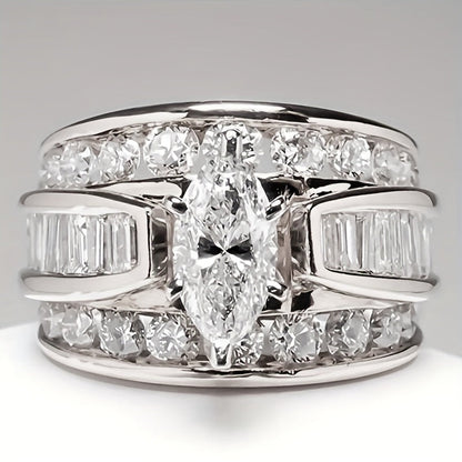 Stackable Rings for Women - Wide Band Ring Set 2Pcs for - Vintage Elegant Engagement Ring Set, Silver - product detail view