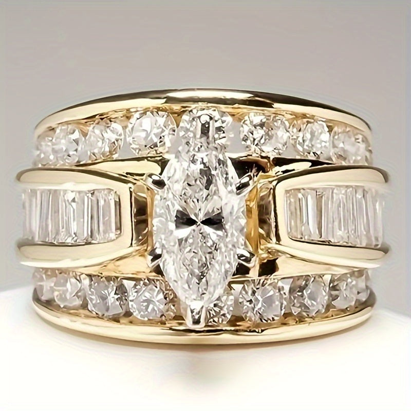 Stackable Rings for Women - Wide Band Ring Set 2Pcs for - Vintage Elegant Engagement Ring Set, Silver - product detail view
