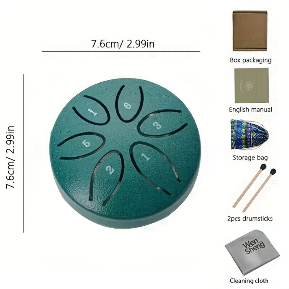 Steel Tongue Drum, 3-Inch 6-Tone Mini Set with Mallets and Learning Guide detail image - detail view 12