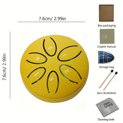 Steel Tongue Drum, 3-Inch 6-Tone Mini Set with Mallets and Learning Guide detail image - detail view 7
