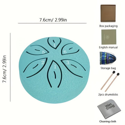 Steel Tongue Drum, 3-Inch 6-Note shown in the X Leaf - Lake Blue, 1 option