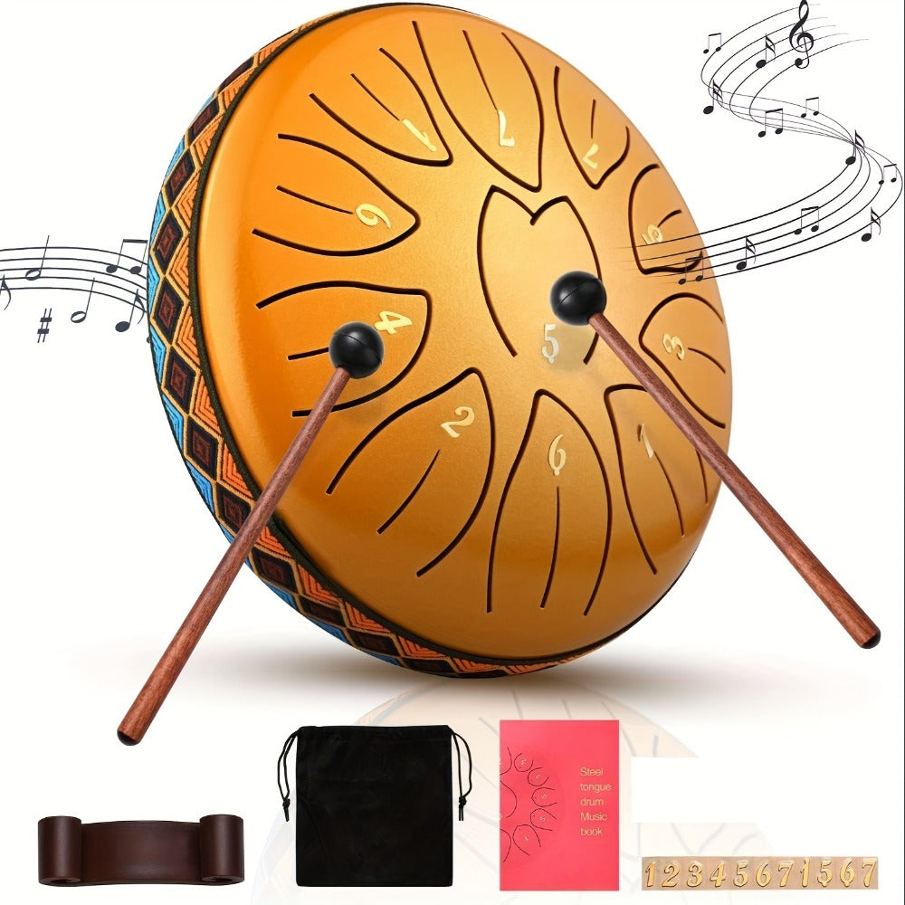 Steel Tongue Drum, 6-Inch 8-Tone Hand Drum with Mallet and Sheet Music detail image - detail view 18