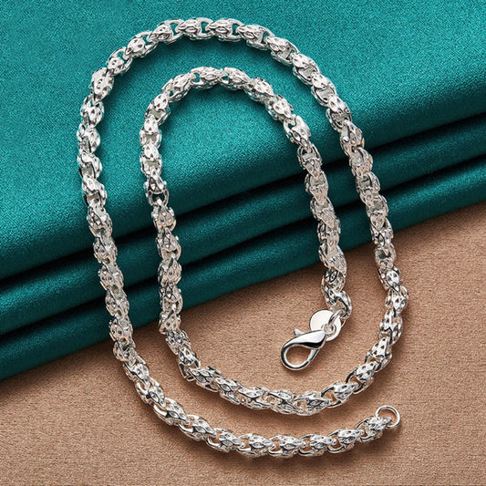 Sterling Silver Necklace - 925 Silver Bamboo Link, Textured Chain - product detail view 2