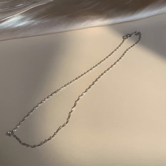 Sterling Silver Necklace - 925 Silver Wave Chain, Fine Reflective Links - product detail view 2
