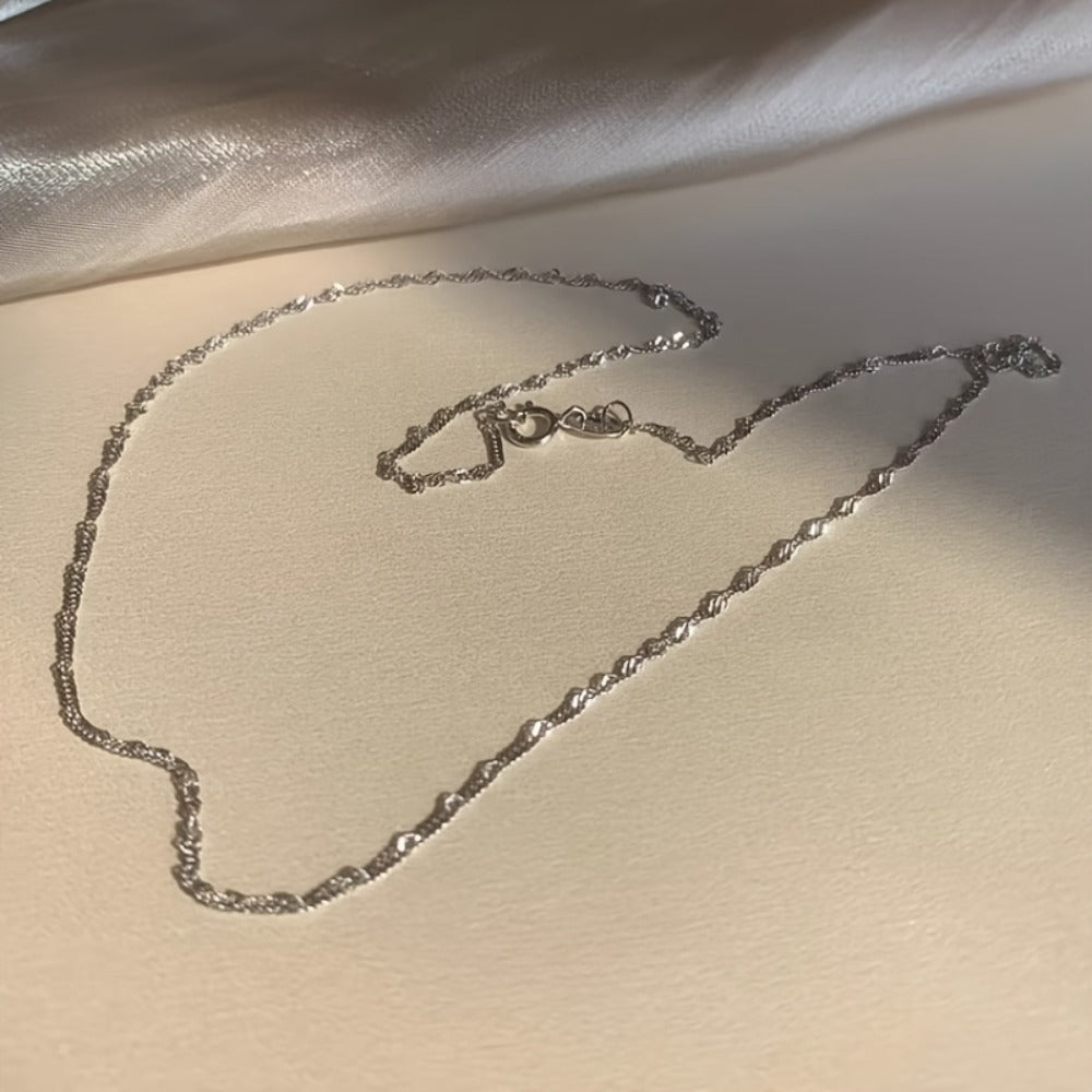 Sterling Silver Necklace - 925 Silver Wave Chain, Fine Reflective Links - product detail view 3