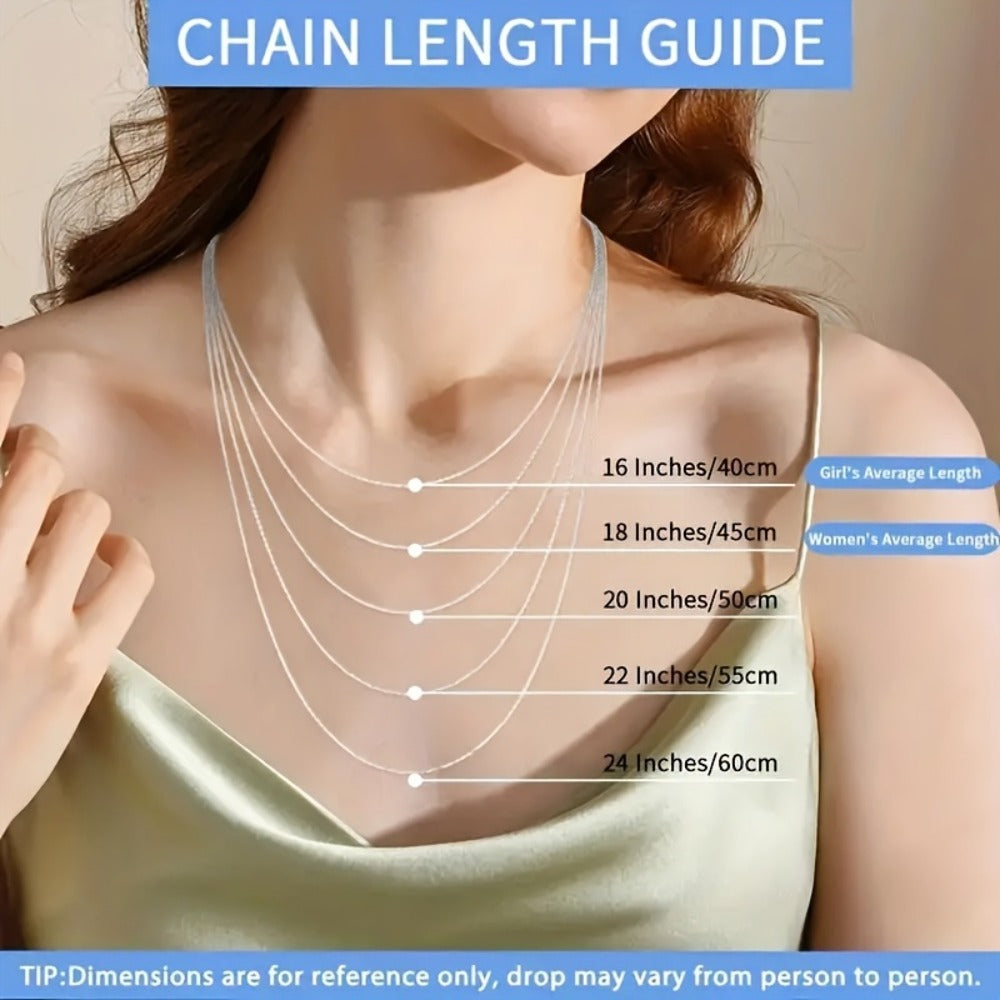 Sterling Silver Necklace - 925 Silver Wave Chain, Fine Reflective Links - size chart CHAINLENGTHGUIDE 16Inches/40cm