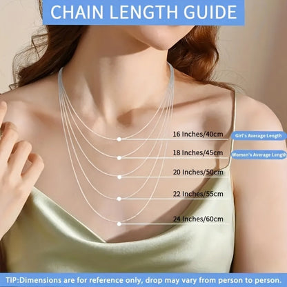 Sterling Silver Necklace - 925 Silver Wave Chain, Fine Reflective Links - size chart CHAINLENGTHGUIDE 16Inches/40cm