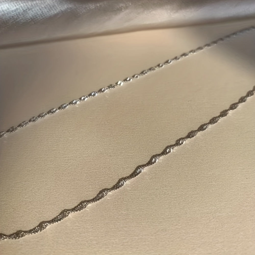 Sterling Silver Necklace - 925 Silver Wave Chain, Fine Reflective Links - product detail view 6