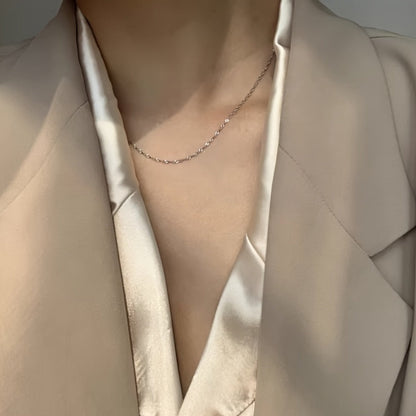 Sterling Silver Necklace - 925 Silver Wave Chain, Fine Reflective Links - product detail view 8