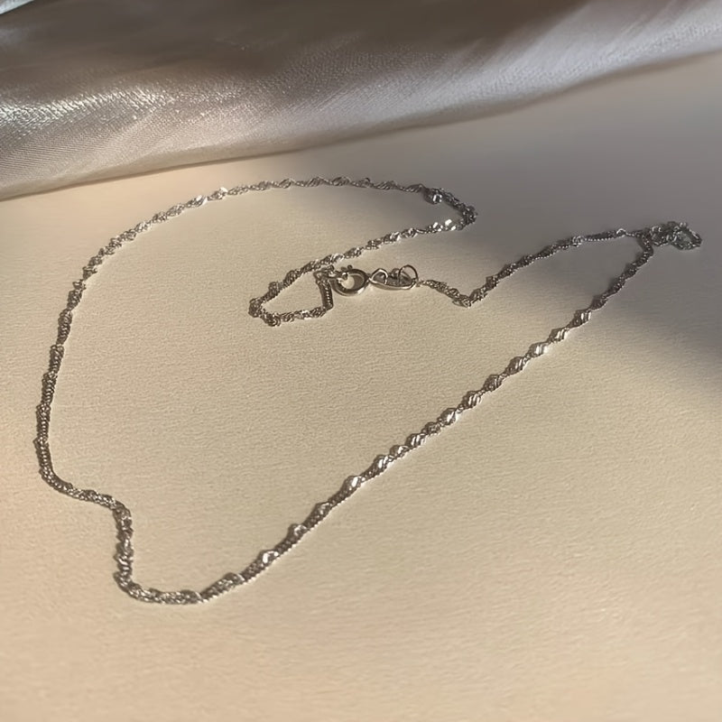 Sterling Silver Necklace - 925 Silver Wave Chain, Fine Reflective Links - product detail view 10