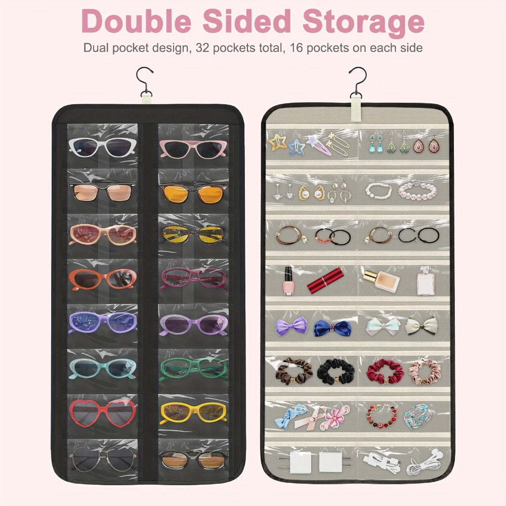 Storage Organizer - Hanging Glasses 32 Slots Wall Mounted Sunglasses Holder Double Sided 360 - product detail view 5
