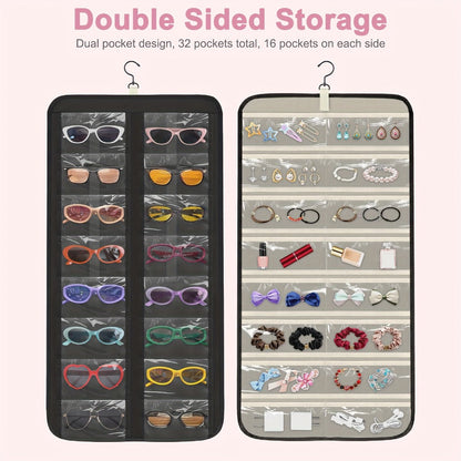 Storage Organizer - Hanging Glasses 32 Slots Wall Mounted Sunglasses Holder Double Sided 360 - product detail view 5