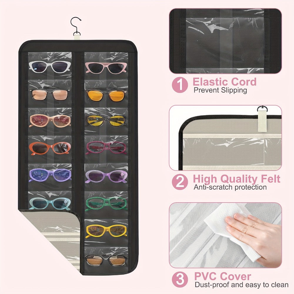 Storage Organizer - Hanging Glasses 32 Slots Wall Mounted Sunglasses Holder Double Sided 360 - product detail view 6