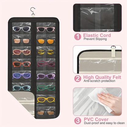 Storage Organizer - Hanging Glasses 32 Slots Wall Mounted Sunglasses Holder Double Sided 360 - product detail view 6