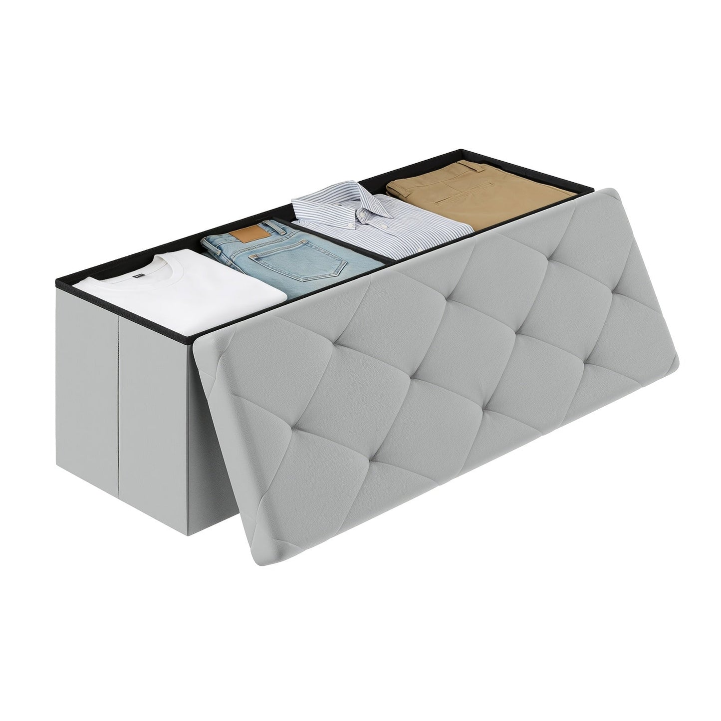 Storage Ottoman shown in the Grey, 43 inch option