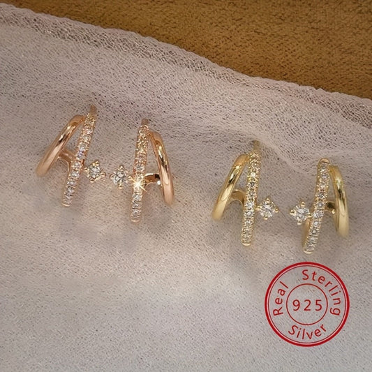 Stud Earrings for Women - CZ for 925 Sterling Silver Double Claw Prong Zirconia | Hypoallergenic - product detail view 2