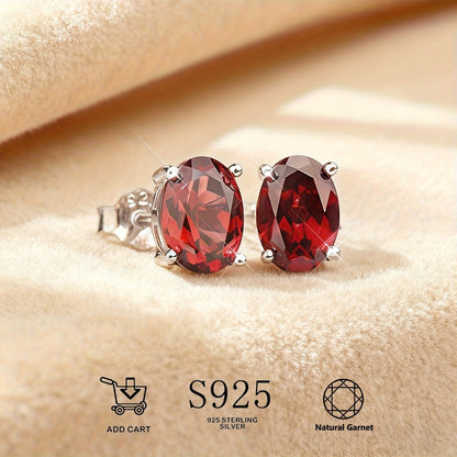 Stud Earrings for Women - Garnet 925 Sterling Silver Natural Stone Hypoallergenic January Birthstone - product detail view 4