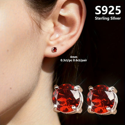 Stud Earrings for Women - Garnet 925 Sterling Silver Natural Stone Hypoallergenic January Birthstone - product detail view 5