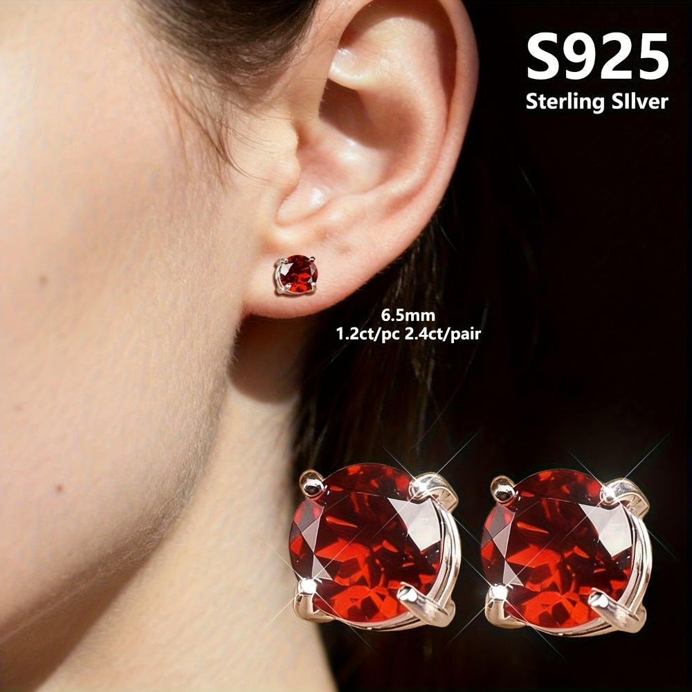 Stud Earrings for Women - Garnet 925 Sterling Silver Natural Stone Hypoallergenic January Birthstone - product detail view 7