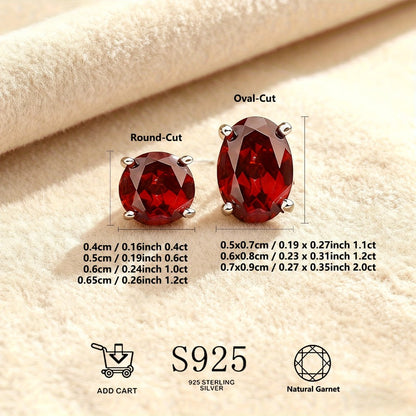 Stud Earrings for Women - Garnet 925 Sterling Silver Natural Stone Hypoallergenic January Birthstone - product detail view 8