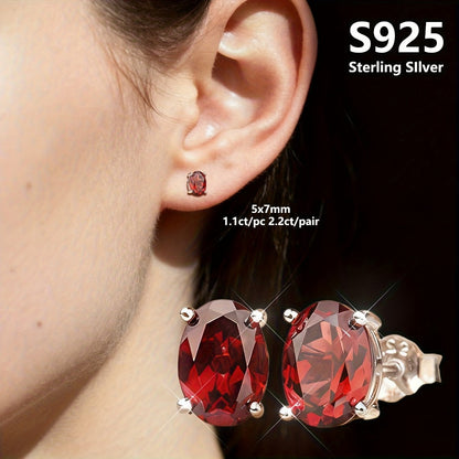 Stud Earrings for Women - Garnet 925 Sterling Silver Natural Stone Hypoallergenic January Birthstone - product detail view 9