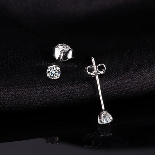 Stud Earrings for Women - Moissanite 0.1Ct D Color VVS1 Round Cut 925 Sterling Silver Platinum - main product view