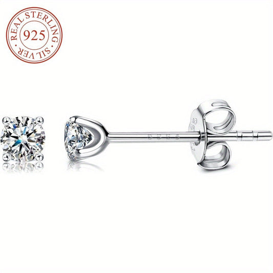 Stud Earrings for Women - Moissanite 0.1Ct D Color VVS1 Round Cut 925 Sterling Silver Platinum - product detail view 2