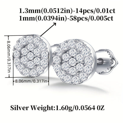 Stud Earrings for Women - Moissanite 925 Sterling Silver 0.43ct Round Full Plate Minimalist Ear - product detail view 4