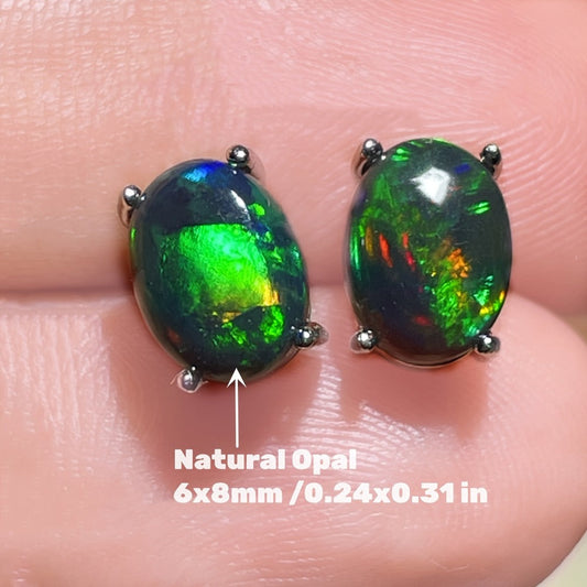 Stud Earrings for Women - Opal S925 Sterling Silver Black Opal Mosaic for , October Birthstone - main product view
