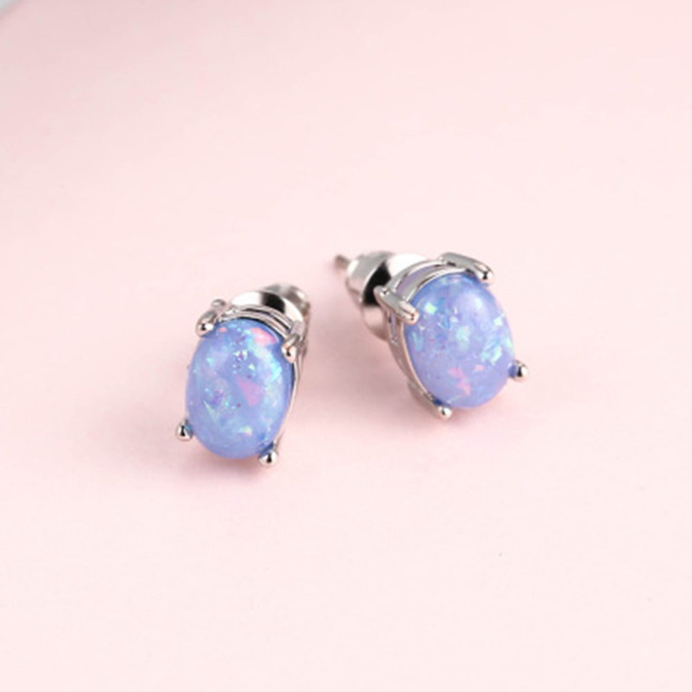 Stud Earrings for Women - Opal S925 Sterling Silver Black Opal Mosaic for , October Birthstone - product detail view 4