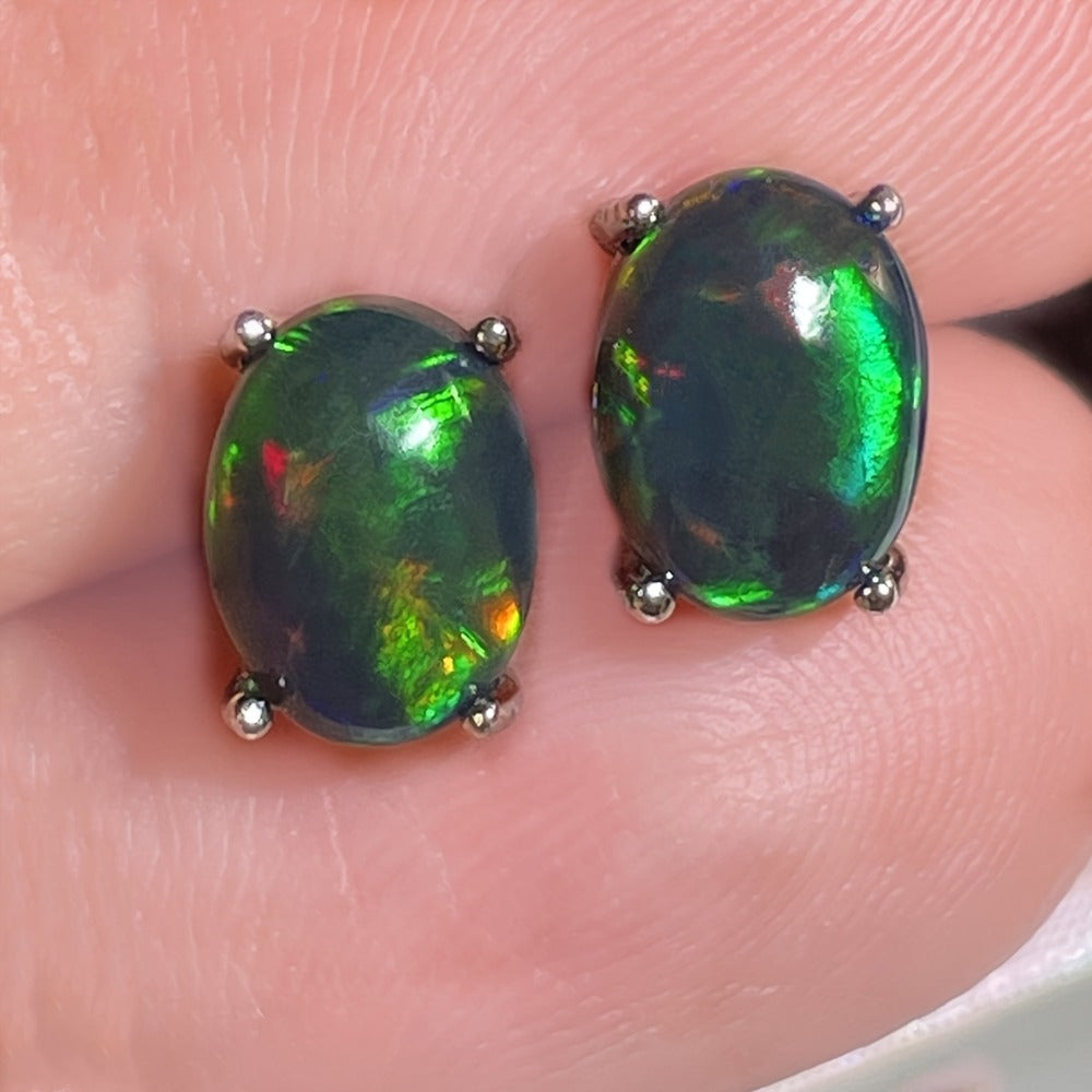 Stud Earrings for Women - Opal S925 Sterling Silver Black Opal Mosaic for , October Birthstone - product detail view 5