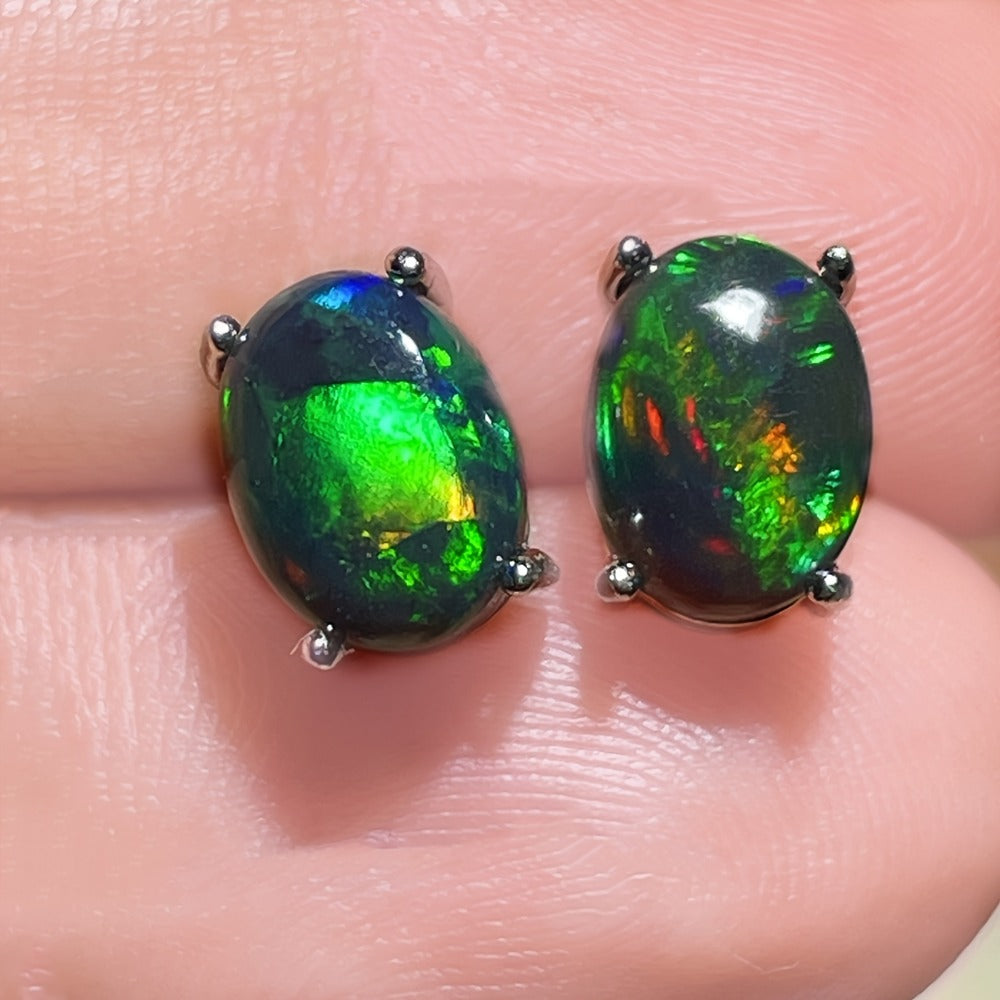 Stud Earrings for Women - Opal S925 Sterling Silver Black Opal Mosaic for , October Birthstone - product detail view 8