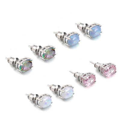 Stud Earrings for Women - Opal S925 Sterling Silver Black Opal Mosaic for , October Birthstone - product detail view 9