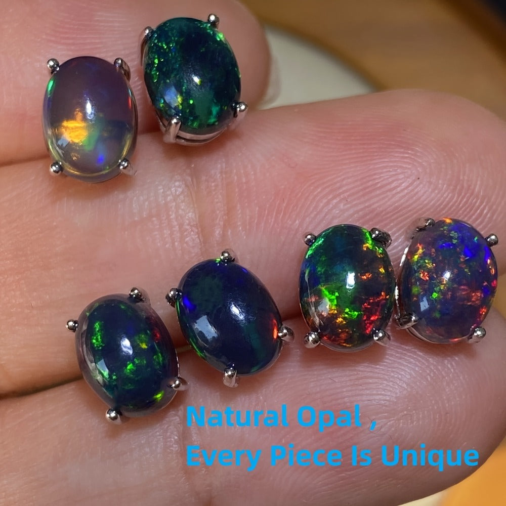 Stud Earrings for Women - Opal S925 Sterling Silver Black Opal Mosaic for , October Birthstone - product detail view 10