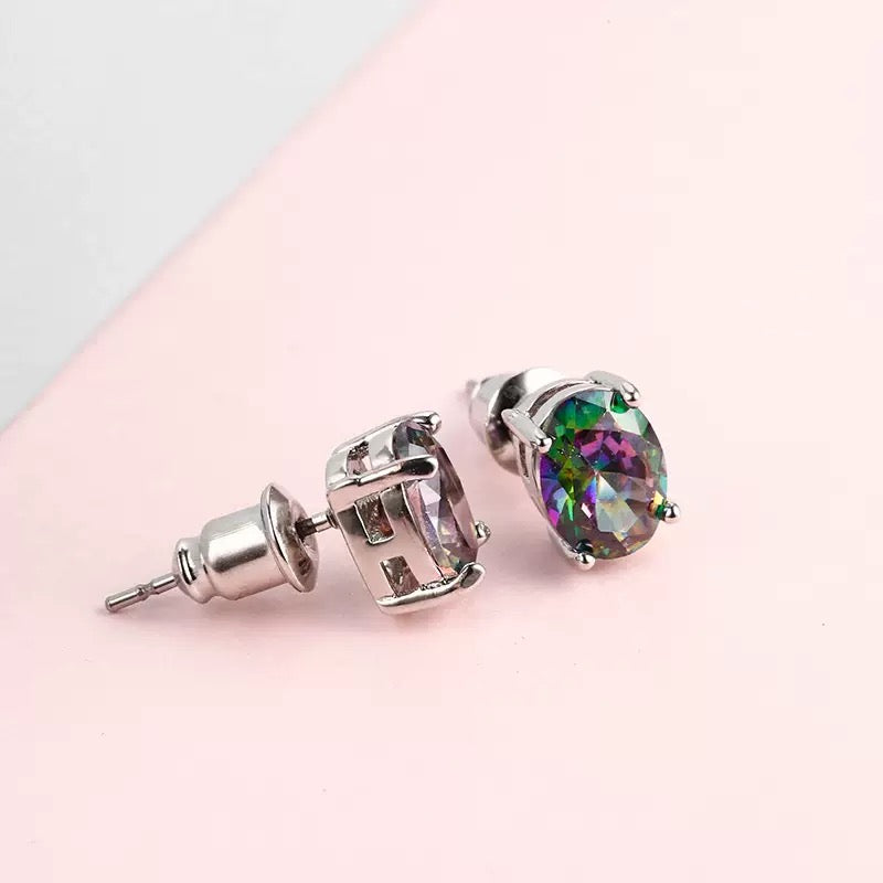 Stud Earrings for Women - Opal S925 Sterling Silver Black Opal Mosaic for , October Birthstone - product detail view 11