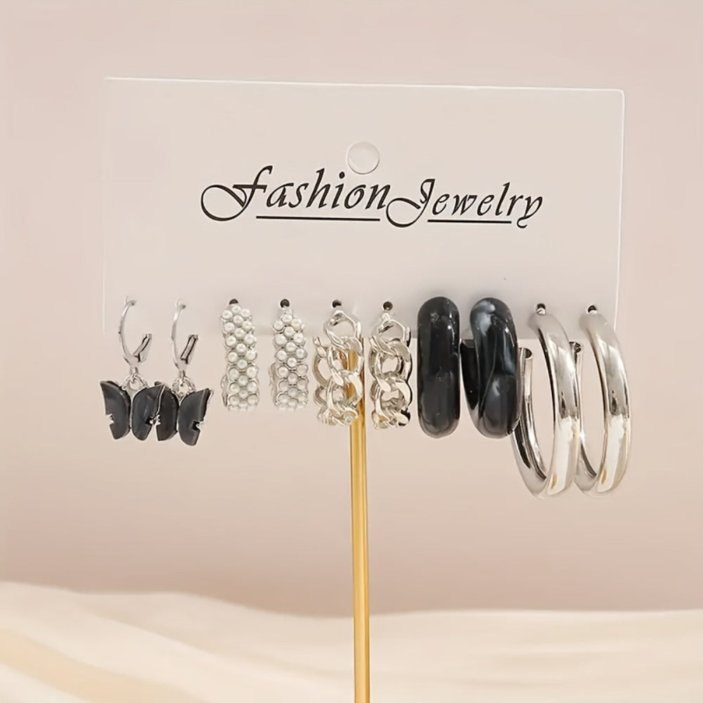 Stud Earrings for Women - Set 40 Pieces for Pearl Geometric Heart Butterfly Hollow & Dangle Mix - product detail view 3