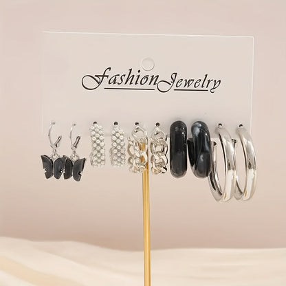 Stud Earrings for Women - Set 40 Pieces for Pearl Geometric Heart Butterfly Hollow & Dangle Mix - product detail view 3