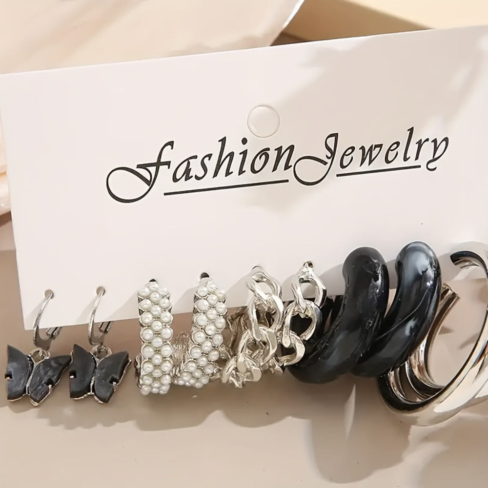 Stud Earrings for Women - Set 40 Pieces for Pearl Geometric Heart Butterfly Hollow & Dangle Mix - product detail view 5