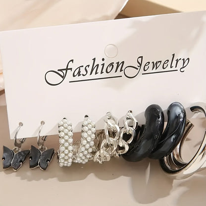 Stud Earrings for Women - Set 40 Pieces for Pearl Geometric Heart Butterfly Hollow & Dangle Mix - product detail view 5