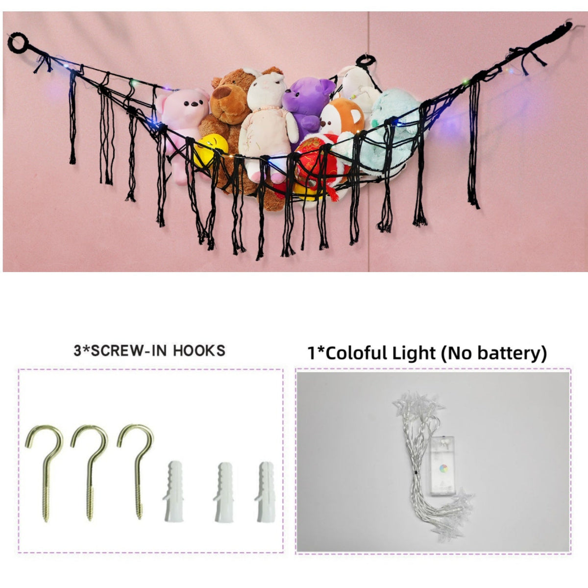 Stuffed Animal Storage Hammock with LED Lighting and Washable Cover for Kids' Room detail image - detail view 12