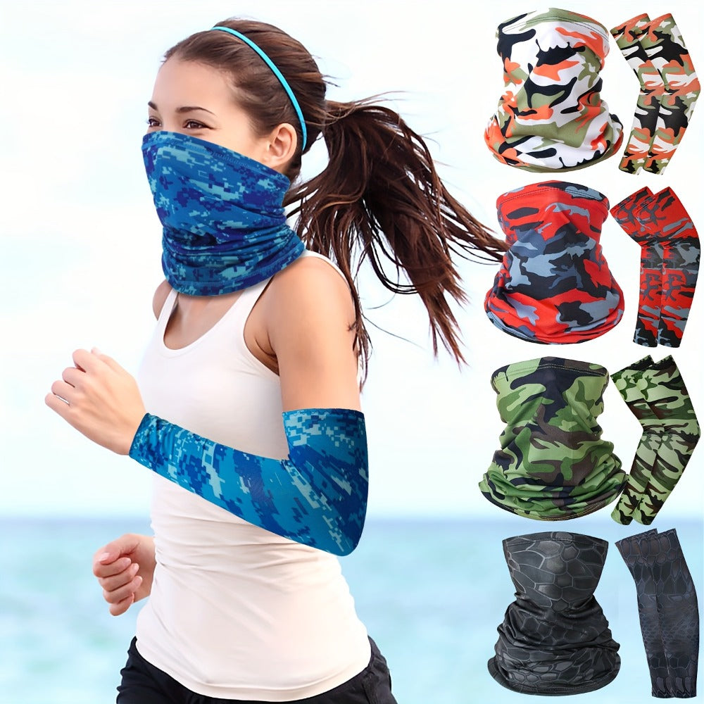 Sun Protection Set - Riding Face Mask 3pcs + Arm Sleeves 1 Pair Breathable Quick Dry Unisex - main product view