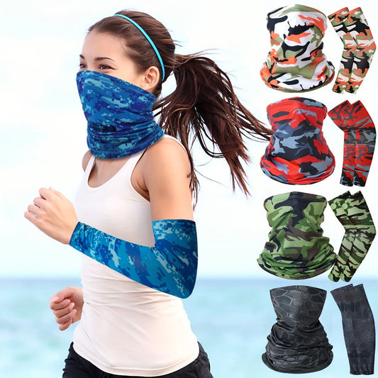 Sun Protection Set - Riding Face Mask 3pcs + Arm Sleeves 1 Pair Breathable Quick Dry Unisex - main product view
