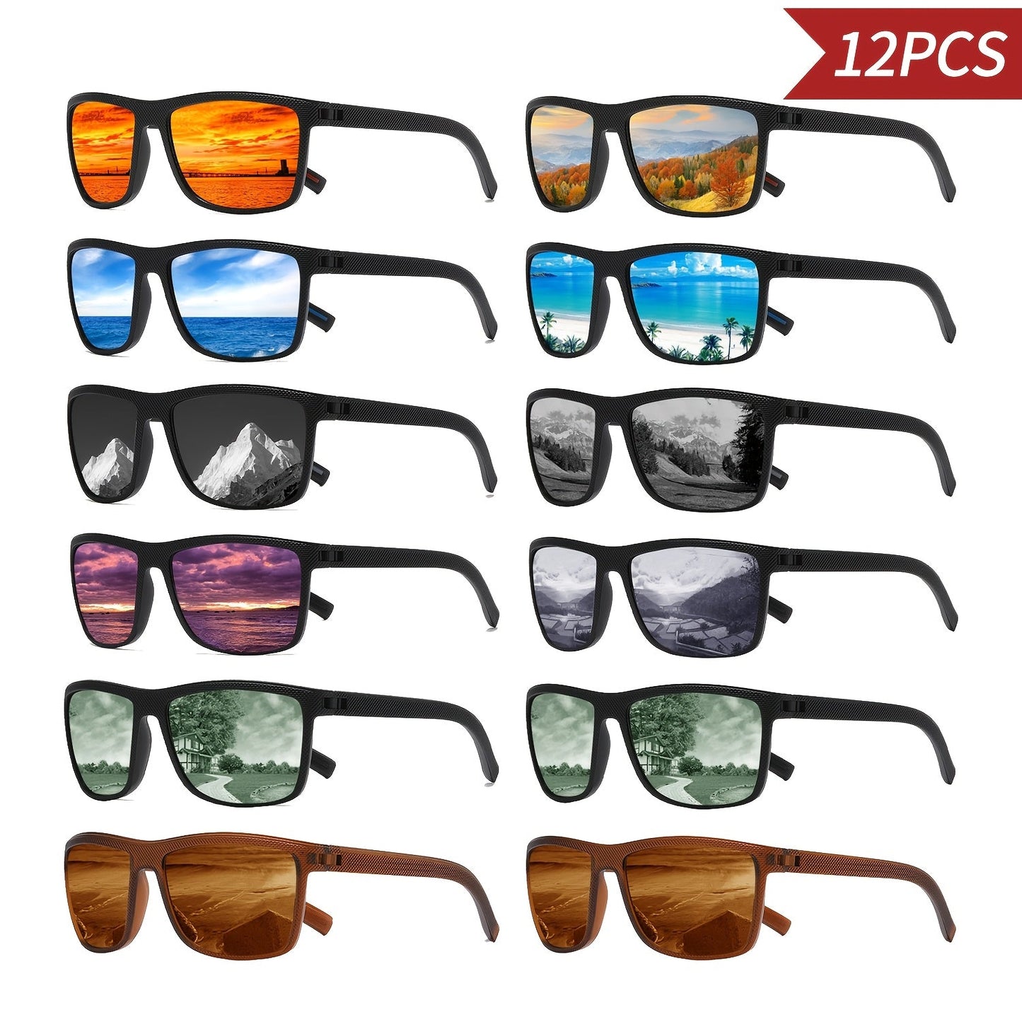 Sunglasses for Men - Bulk 12 Pack for & Women Classic Square Retro UV400 Wholesale Eyewear Set - product detail view 10