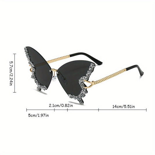 Sunglasses for Women - Butterfly Glasses Rhinestone Rim Sparkling Glamorous Decorative Fashion - product detail view 2