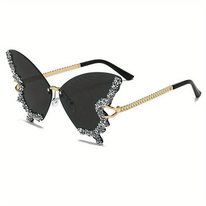Sunglasses for Women - Butterfly Glasses Rhinestone Rim Sparkling Glamorous Decorative Fashion - product detail view 3