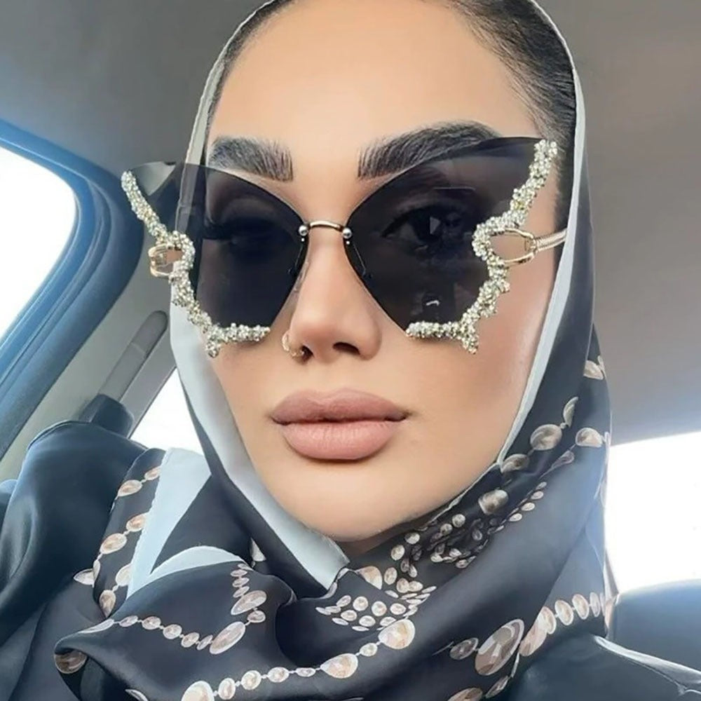 Sunglasses for Women - Butterfly Glasses Rhinestone Rim Sparkling Glamorous Decorative Fashion - product detail view 10